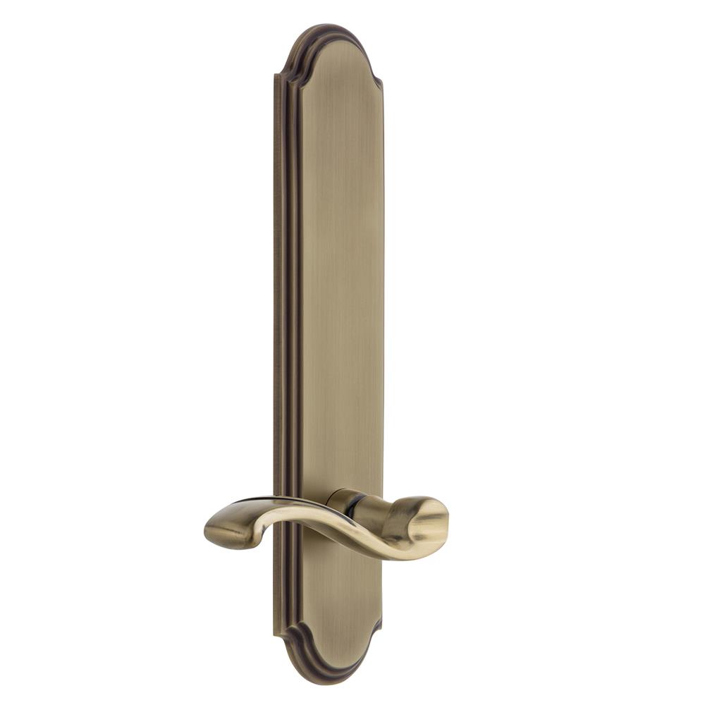 Grandeur by Nostalgic Warehouse ARCPRT Arc Tall Plate Passage with Portofino Lever in Vintage Brass